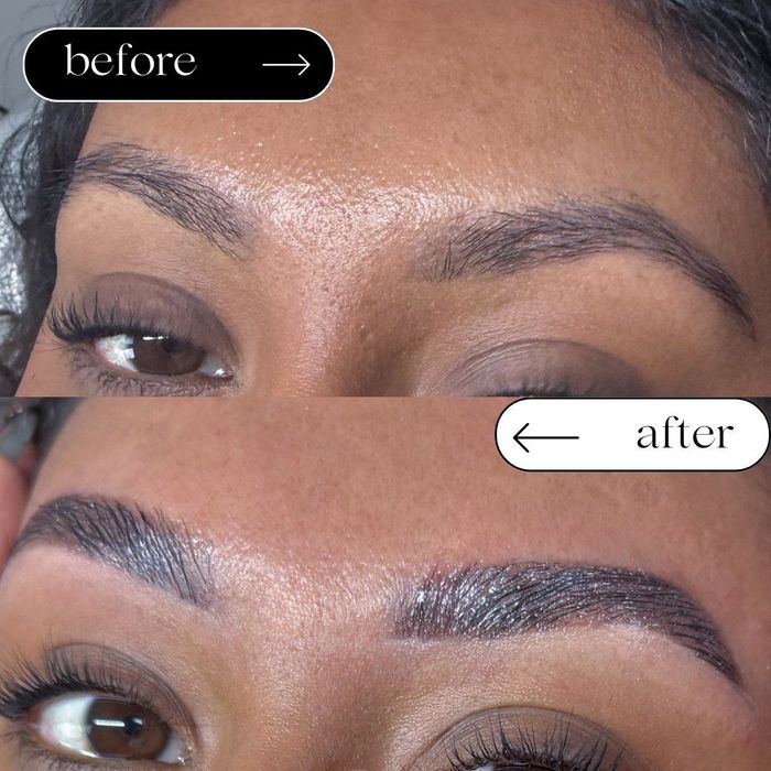 Before and after brow lamination and tint